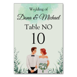 Tarjeta De Mesa Boda fluida con acuarela verde personalizada