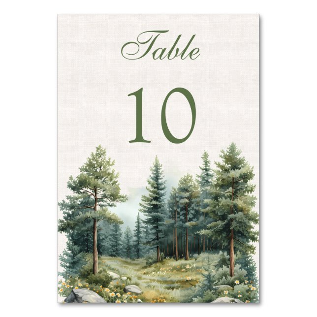 Tarjeta De Mesa Boda forestal de verano romántico (Anverso)