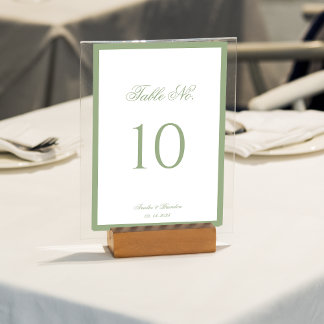 Tarjeta De Mesa Boda Formal Clásica con Borde de Verde Salvia en L