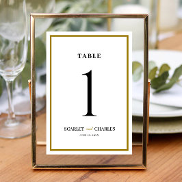 Tarjeta De Mesa Boda Formal Clásica de Monograma Negro y Dorado