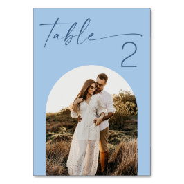 Tarjeta De Mesa Boda Foto Arco Cielo Azul Pastel. Moderno Costero