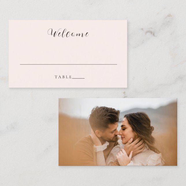Tarjeta De Mesa Boda Foto Neutral Terroso Moderna (Anverso / Reverso)