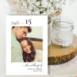 Tarjeta De Mesa Boda fotográfico caligráfico de doble cara<br><div class="desc">Elegante caligrafía Script Boda números de tabla doble cara con foto personalizado personalizada. Ayude a sus huéspedes a encontrar fácilmente su camino con estas sencillas y elegantes tarjetas de doble cara. ¡Añadir fácilmente las fotos, números, nombres y fecha! Incluye una caligrafía con letras a mano de bonito "el boda de",...</div>