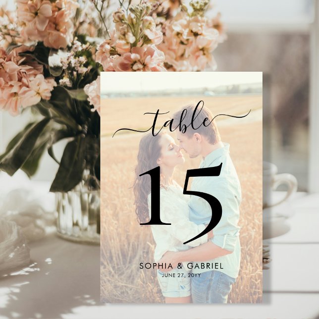 Tarjeta De Mesa Boda fotográfico con guión caligráfico de doble ca (Subido por el creador)