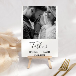 Tarjeta De Mesa Boda fotográfico de caligrafía Minimalista moderna