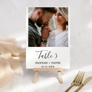 Tarjeta De Mesa Boda fotográfico de caligrafía Minimalista moderna
