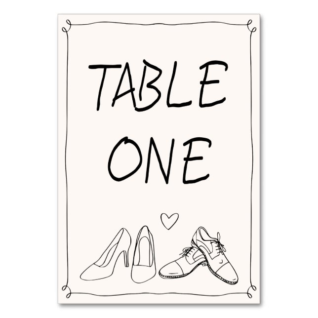 Tarjeta De Mesa Boda fotográfico de las zapatillas de Doodle dibuj (Anverso)