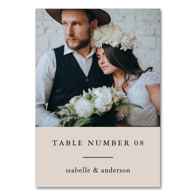 Tarjeta De Mesa Boda fotográfico de Typografía Clásica Mínima (Anverso)