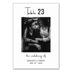Tarjeta De Mesa Boda fotográfico mínimo de escritura blanca negra