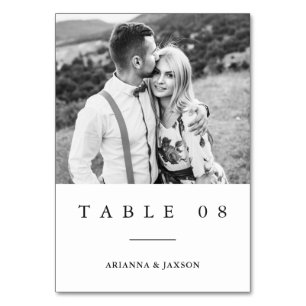 Tarjeta De Mesa Boda fotográfico mínimo de tipografía blanca negra