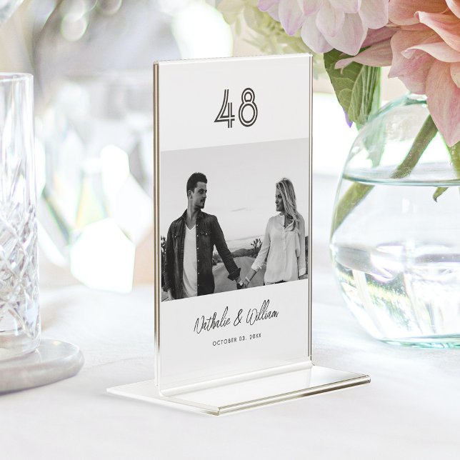 Tarjeta De Mesa Boda fotográfico mínimo personalizado moderno (Personalized Modern Minimal Photo Wedding Table Number )