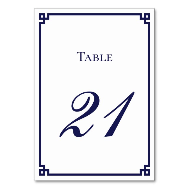 Tarjeta De Mesa Boda fronterizo de clave griega azul de la marina (Anverso)