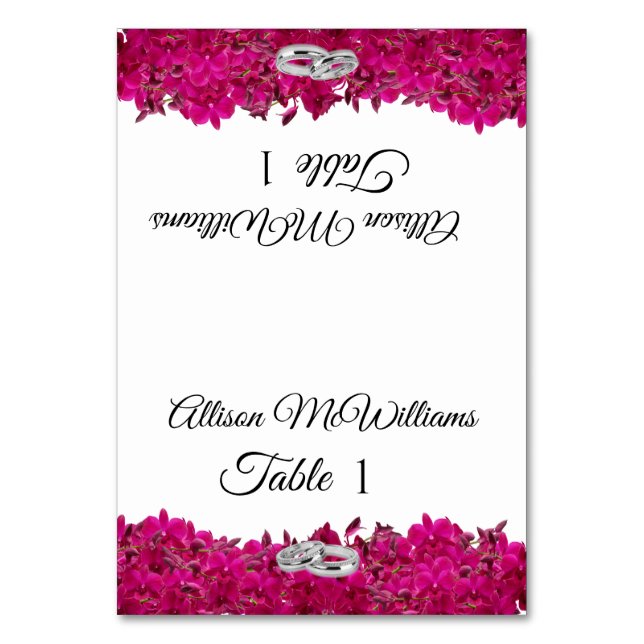 Tarjeta De Mesa Boda-Fuchsia Orquídea Blanco- (Anverso)
