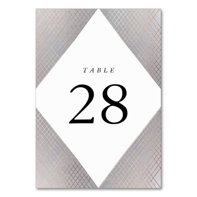 Tarjeta De Mesa Boda Gatsby de oro Gris geométrico de diamantes (Anverso)