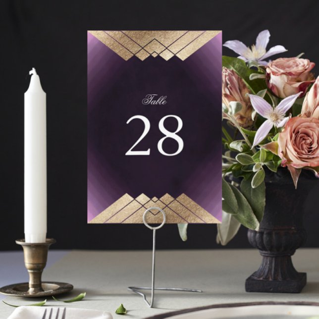 Tarjeta De Mesa Boda Gatsby Geométrico Purple Gold (Subido por el creador)