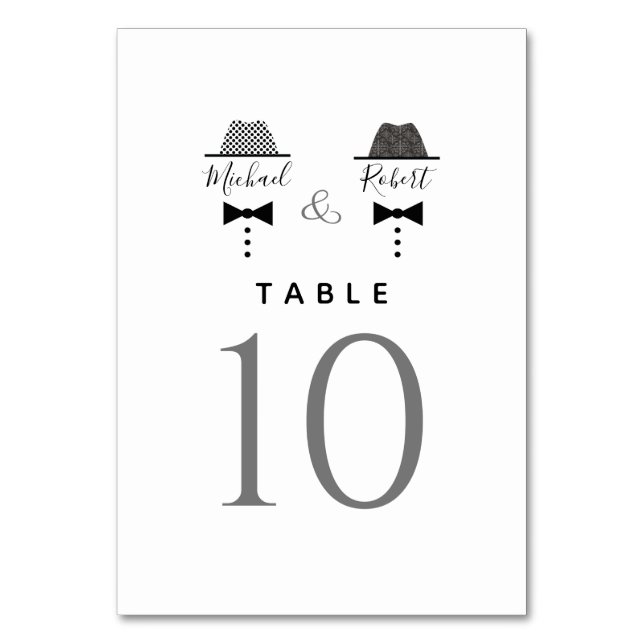 Tarjeta De Mesa Boda Gay Blanco y Negro (Anverso)