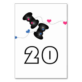 Tarjeta de mesa Boda Geeky Gamers azul rosado oscu