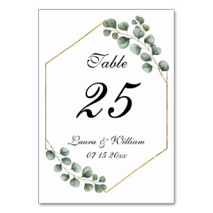 Tarjeta De Mesa Boda geométrica con brillo de eucalipto verde