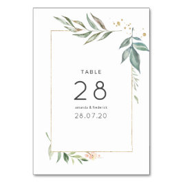 Tarjeta De Mesa Boda geométrica de acuarela serena de vegetación