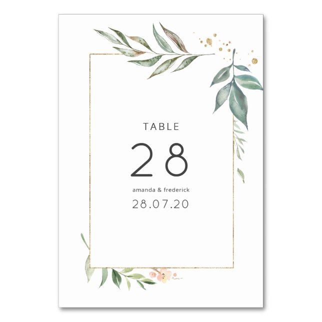 Tarjeta De Mesa Boda geométrica de acuarela serena verdor (Anverso)