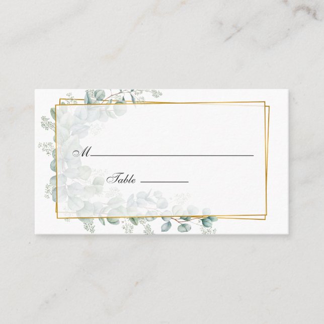 Tarjeta De Mesa Boda geométrica de eucalipto con acuarela (Anverso)