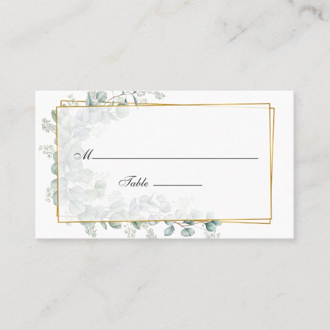 Tarjeta De Mesa Boda geométrica de eucalipto salvia plateada (Anverso)