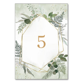Tarjeta De Mesa Boda geométrica dorada acuarela boho de vegetación