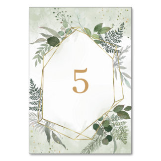 Tarjeta De Mesa Boda geométrica dorada acuarela boho de vegetación