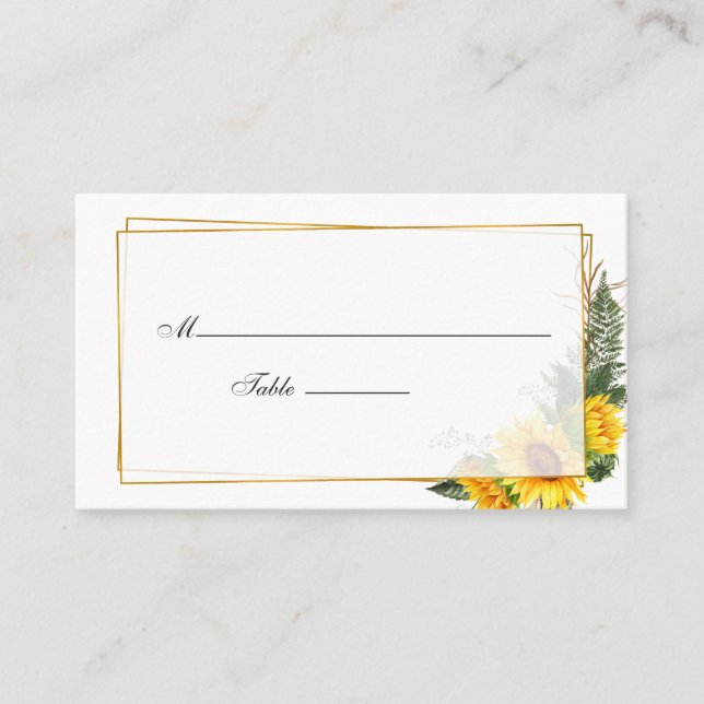 Tarjeta De Mesa Boda geométrico acuarcal de girasol (Anverso)