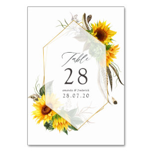 Tarjeta De Mesa Boda geométrico acuarcal de girasol
