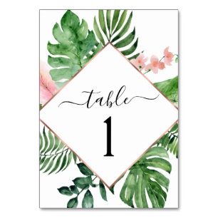 Tarjeta De Mesa Boda geométrico de acuarela de palma tropical