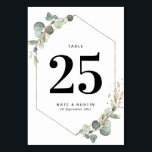 Tarjeta De Mesa Boda geométrico de eucalipto de color de agua<br><div class="desc">follaje eucalipto acuarela y marco geométrico.</div>