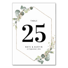 Tarjeta De Mesa Boda geométrico de eucalipto de color de agua