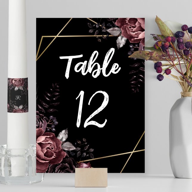 Tarjeta De Mesa Boda geométrico de florals negras góticas (Subido por el creador)