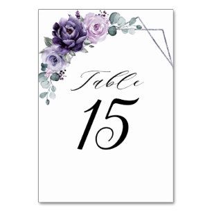Tarjeta De Mesa Boda geométrico de flores de ciruela morada platea