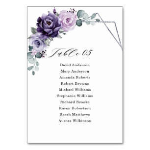 Tarjeta De Mesa Boda geométrico de flores de ciruela morada platea