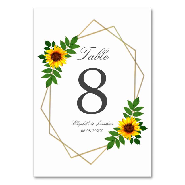 Tarjeta De Mesa Boda geométrico de girasol (Anverso)
