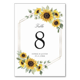 Tarjeta De Mesa Boda Geométrico de Oro Sunflowers Greenery