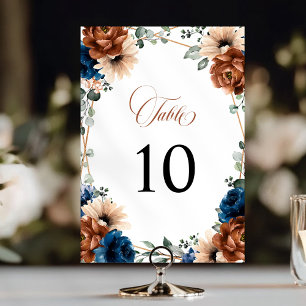 Tarjeta De Mesa Boda geométrico de Terracotta Navy Blue Greenery