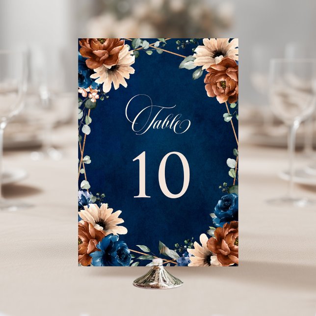 Tarjeta De Mesa Boda geométrico de Terracotta Navy Blue Greenery (Terracotta Navy Blue Greenery Geometric Wedding Table Number)