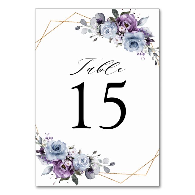 Tarjeta De Mesa Boda geométrico Dusty Purple Blooms (Anverso)