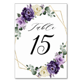 Tarjeta De Mesa Boda Geométrico Floral Purple Plum Ivory Gold