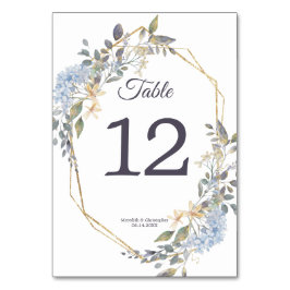 Tarjeta De Mesa Boda Geométrico Gold Frame Dusty Blue Florals