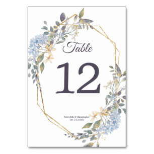 Tarjeta De Mesa Boda Geométrico Gold Frame Dusty Blue Florals