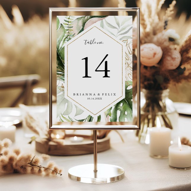 Tarjeta De Mesa Boda Geométrico Gold Tropical Greenerenery (Subido por el creador)