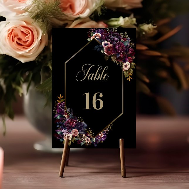 Tarjeta De Mesa Boda Geométrico Morado Burgundy Black Floral (Subido por el creador)
