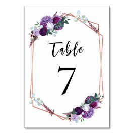 Tarjeta De Mesa Boda Geométrico Purple Floral Rosa Gold