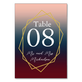 Tarjeta De Mesa Boda geométrico Rubor Ombre de la Marina de Borgoñ