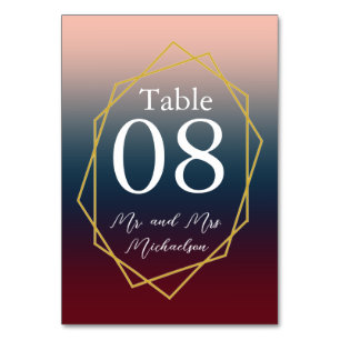 Tarjeta De Mesa Boda geométrico Rubor Ombre de la Marina de Borgoñ
