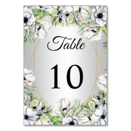 Tarjeta De Mesa Boda Geométrico Rustic Silver White Anemone Gold